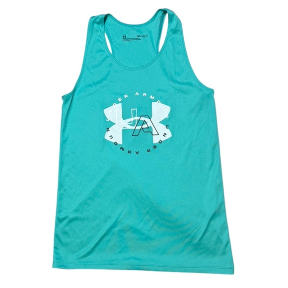 Under Armour Girls Medium Teal Racerback Tank Top Loose Fit Graphic Active - Picture 1 of 7